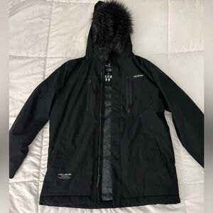 Hollister Men's Black Performance Jacket with Fur Hood